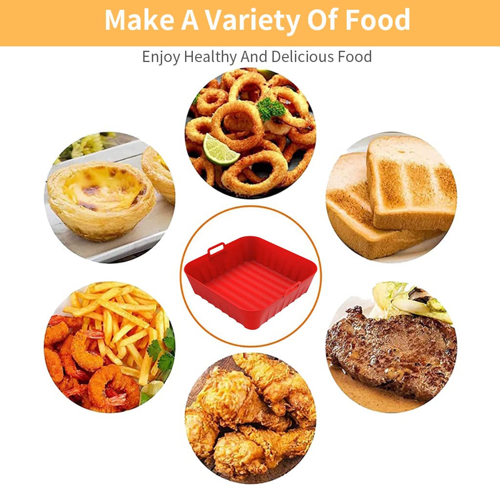 HASTHIP Air Fryer Silicone Baking Tray, 8.2 Inch Non-Stick Silicone Air Fryer Liners for 4-7QT, Reusable Square Air Fryer Oven Pot with Anti-Scalding Handles, Food Safe Air Fryers Accessories (Red) HASTHIP Air Fryer Silicone Baking Tray, 8.2 Inch Non-Stick Silicone Air Fryer Liners for 4-7QT, Reusable Square Air Fryer Oven Pot with Anti-Scalding Handles, Food Safe Air Fryers Accessories (Red)